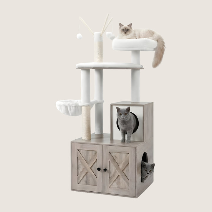 Kura Cat Tower & Litter Box Cabinet