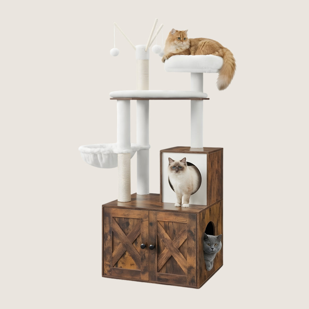Kura Cat Tower & Litter Box Cabinet