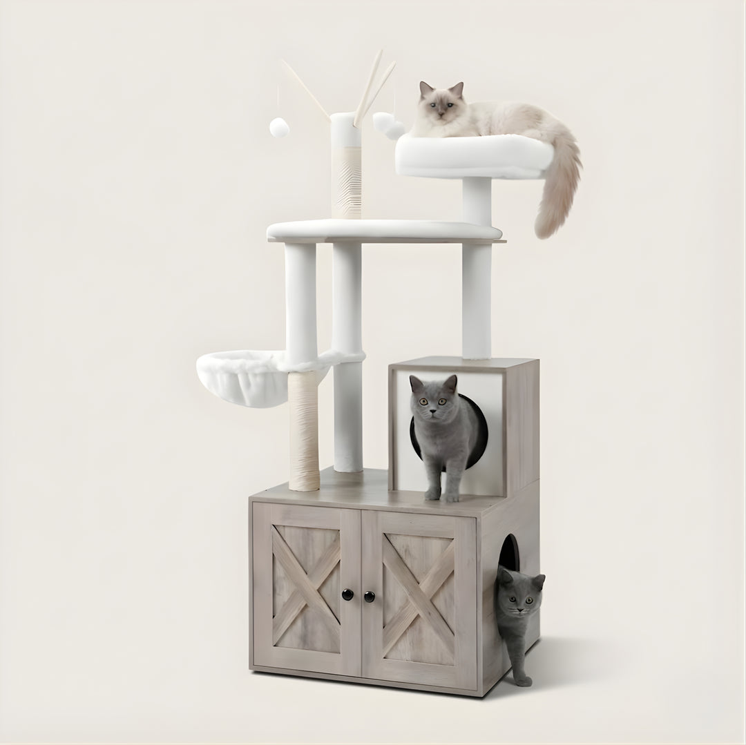 Kura Cat Tower & Litter Box Cabinet