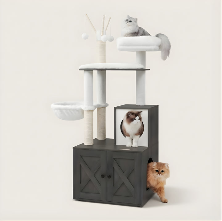 Kura Cat Tower & Litter Box Cabinet