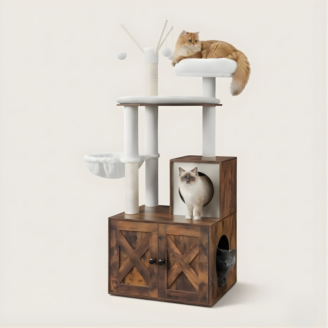 Kura Cat Tower & Litter Box Cabinet