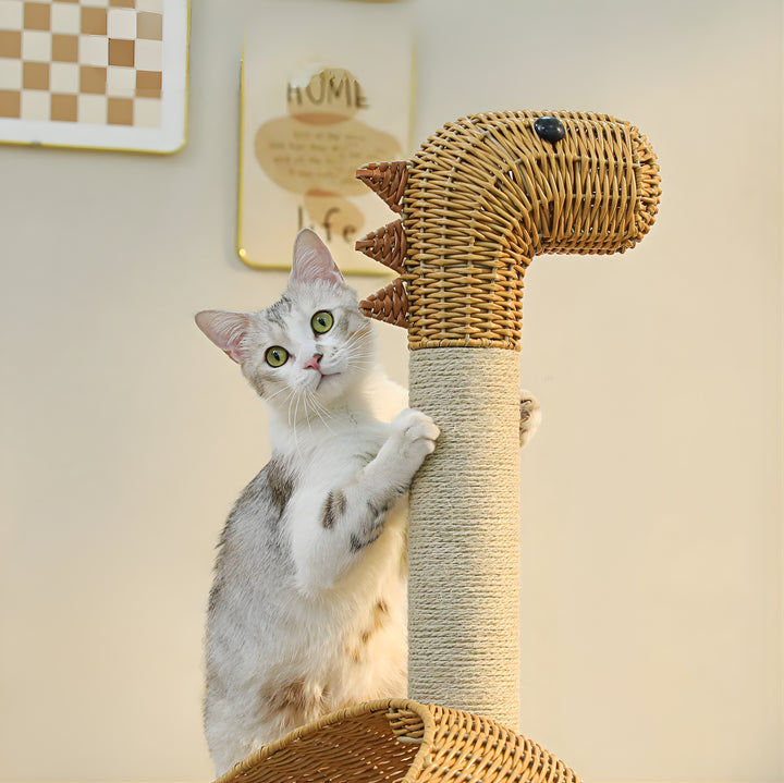 Ryu Rattan Dinosaur Cat Tower