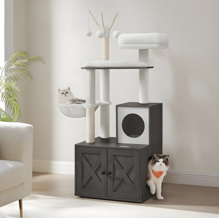Kura Cat Tower & Litter Box Cabinet Koven 